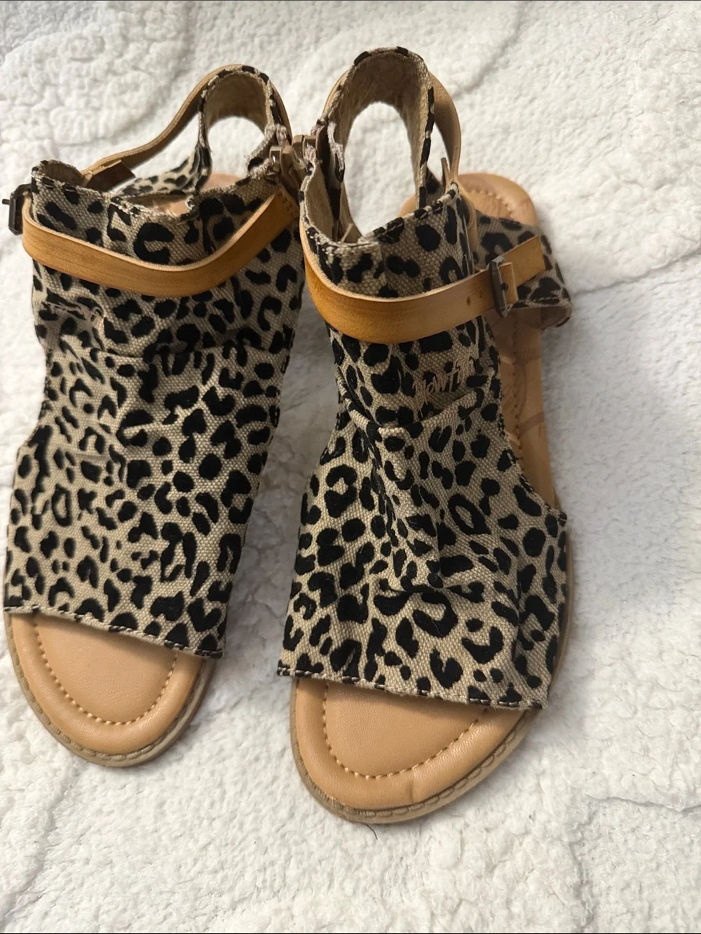 Leopard Print Ankle Bootie Sandals in Tan